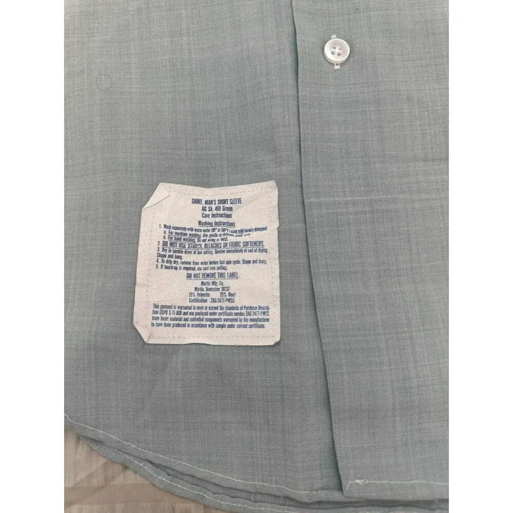 Vintage Men's FLYING CROSS Uniform Shirt - Green Short Sleeve Size Small 10 1/2 - Picture 7 of 11